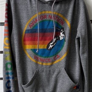 Aviator Nation Gray Hoodie with Rainbow Stripe Logo